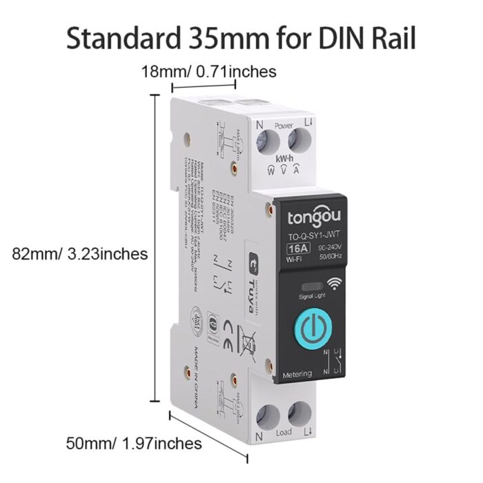 DIY 1P+N Smart Wi-Fi Switch, 16A Smart WiFi Circuit Breaker with Energy Monitor, Smart Life/Tuya APP Remote Control, Timer Functions, DIN Rail Mounted, Compatible with Alexa and Google Assistant - Image 6