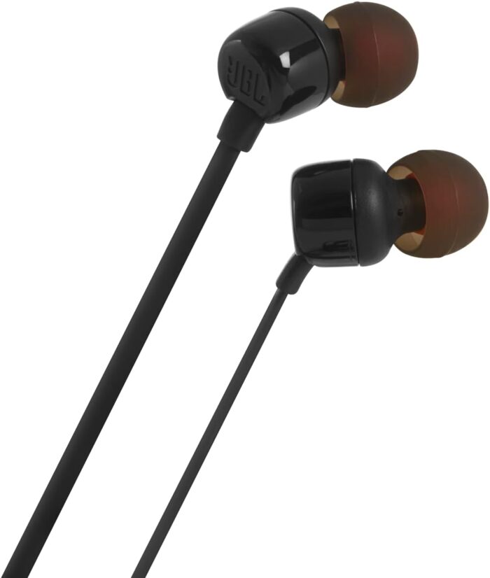 JBL Tune 110 Wired In-Ear Headphones, Deep and Powerful Pure Bass Sound, 1-Button Remote/Mic, Tangle-Free Flat Cable, Ultra Comfortable Fit - Black, JBLT110BLK - Image 4