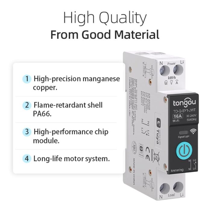 DIY 1P+N Smart Wi-Fi Switch, 16A Smart WiFi Circuit Breaker with Energy Monitor, Smart Life/Tuya APP Remote Control, Timer Functions, DIN Rail Mounted, Compatible with Alexa and Google Assistant - Image 4