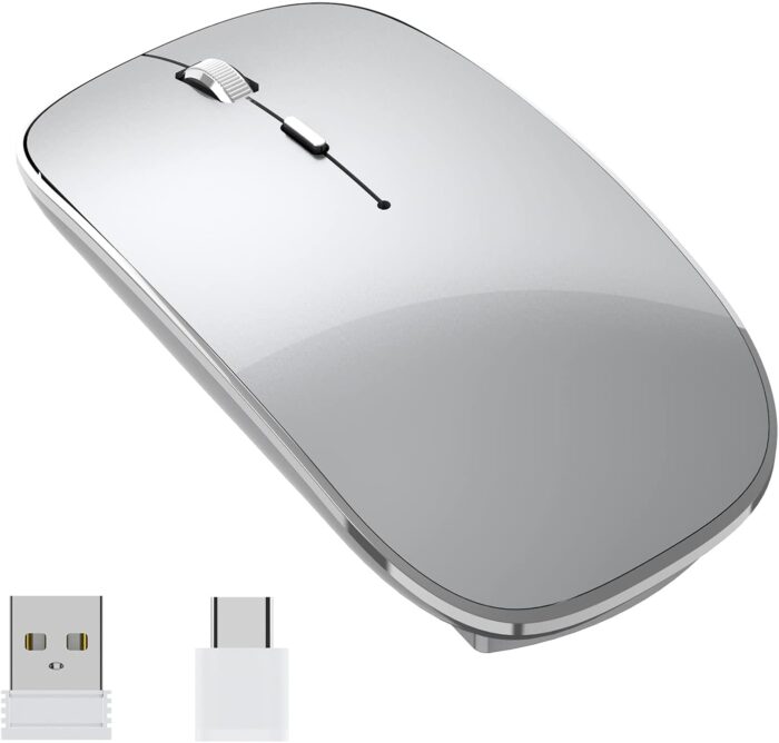 Halpilt Wireless Mouse Chargeable Portable Silent USB and Type-C Dual Mode Wireless Mouse 3 Adjustable DPI for Laptop, Mac, MacBook, Android, PC (Q23S Black) (Grey) - Image 8