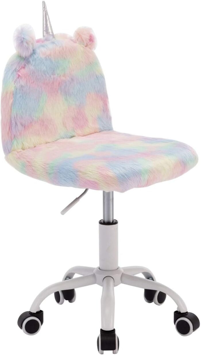 DM Furniture Cute Fuzzy Kids Chair Funny Rolling Study Desk Chair Colorful Girls Vanity Swivel Chair with White Foot - Image 6