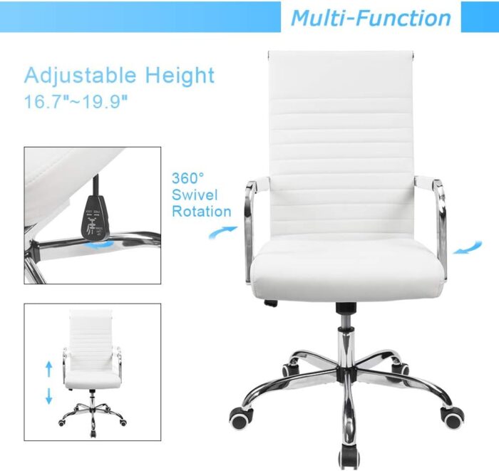 Furmax New Furmax Ribbed Office Desk Mid-Back Pu Leather (White) - Image 7