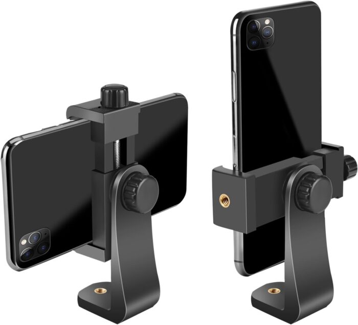SharingMoment Premium Smartphone Holder/Vertical and Horizontal Tripod Mount Adapter Rotatable Bracket with 1/4 Inch Screw/Adjustable Clip for iPhone, Android Cell Phone, Selfie Stick, Camera Stand