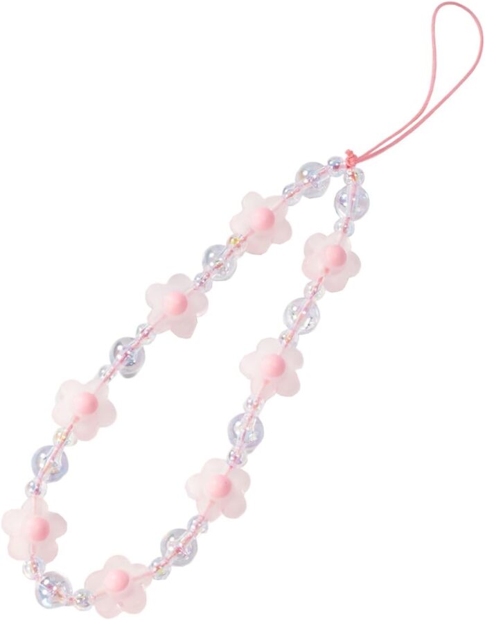 Meefisher 1-2 PCS Flower Beaded Mobile Phone Charms Lanyard Aesthetic Sweet Cute Phone Wrist Strap Anti-Lost Chain for Women Girls
