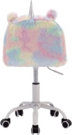 DM Furniture Cute Fuzzy Kids Chair Funny Rolling Study Desk Chair Colorful Girls Vanity Swivel Chair with White Foot - Image 9