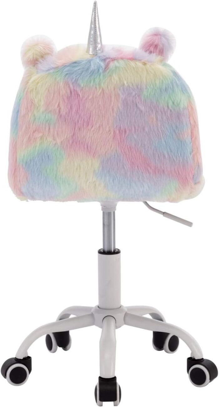 DM Furniture Cute Fuzzy Kids Chair Funny Rolling Study Desk Chair Colorful Girls Vanity Swivel Chair with White Foot - Image 9
