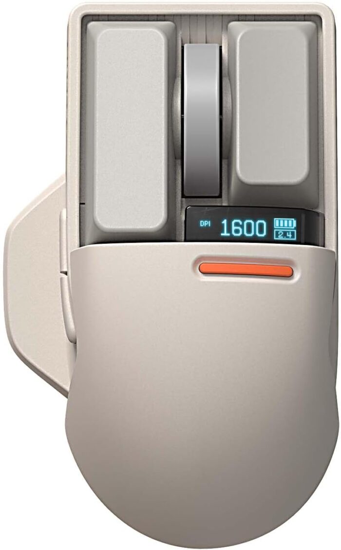 LOFREE Touch PBT Wireless Mouse with USB Receiver, Bluetooth, Wired Connection, Rechargeable, 4000 DPI with OLED Screen Compatible with Glass Surface for Mac Windows PC Notebook/Block Retro Light Gray