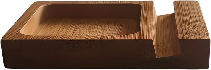 Bamboo Wooden Mobile Phone Stand with Tray | Elegant and Functional Desk Organizer | Natural Wood Smartphone Holder with Slot Tray for Keys, Coins and Accessories(Tray Stand)