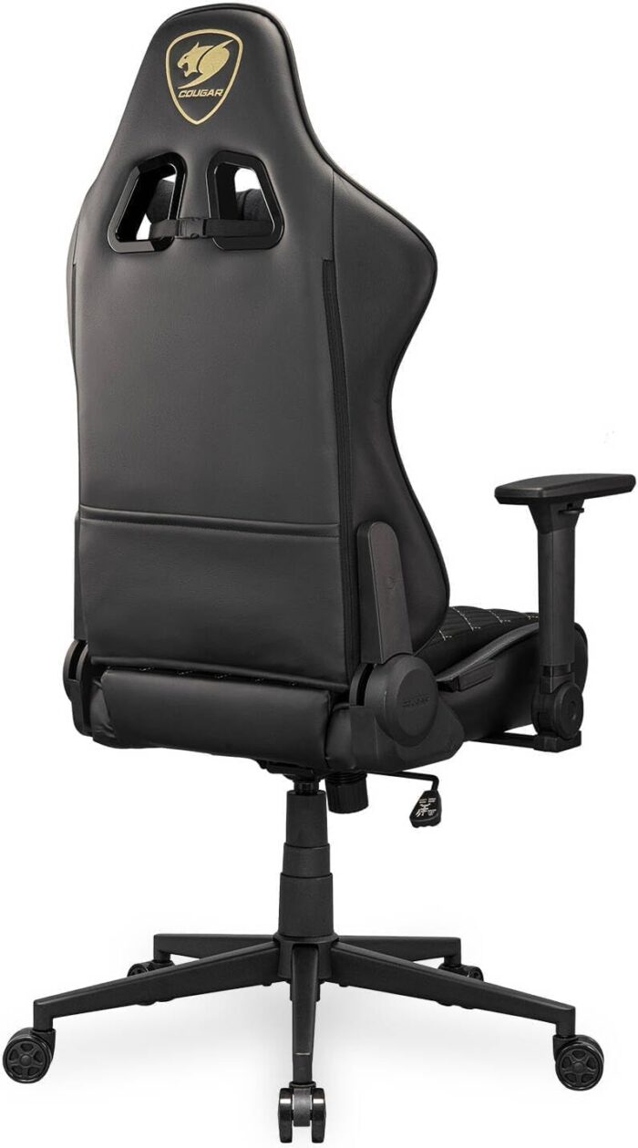 Cougar Armor One V2 Gold F Gaming Chair, Woven Fabric Surface, 4D Folding Armrests, 155° Reclining, Piston Lift Height Adjustment, Up to 120 kg Weight Support - Black & Gold - Image 6