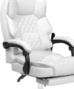 Uzman Home Executive Office Gaming Chair PU Leather 360° Swivel, Diamond Pattern Stitching High Back With Tilt Lock Mechanism, Soft Foam & Well Padded Backrest With Lumbar Support (WHITE) - Image 3