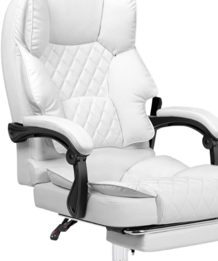 Uzman Home Executive Office Gaming Chair PU Leather 360° Swivel, Diamond Pattern Stitching High Back With Tilt Lock Mechanism, Soft Foam & Well Padded Backrest With Lumbar Support (WHITE) - Image 3
