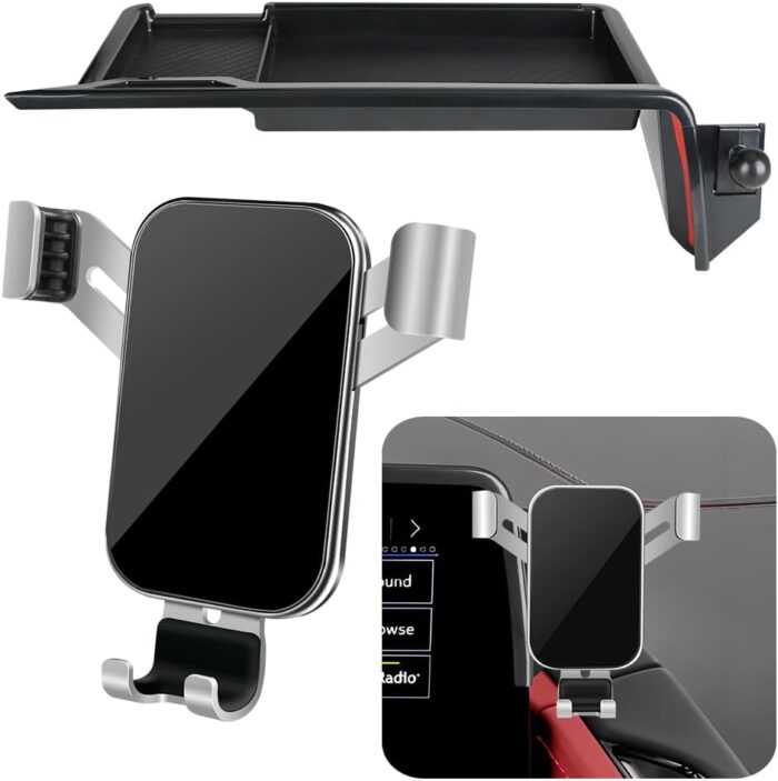 Car Phone Holder Center Console Organizer Tray for Chevrolet Chevy Corvette 2020 2021 2022 2023 2024 2025 C8 Auto Interior Accessories Best Cell Phones Mount Dashboard Mobile CellPhone Screen Stand