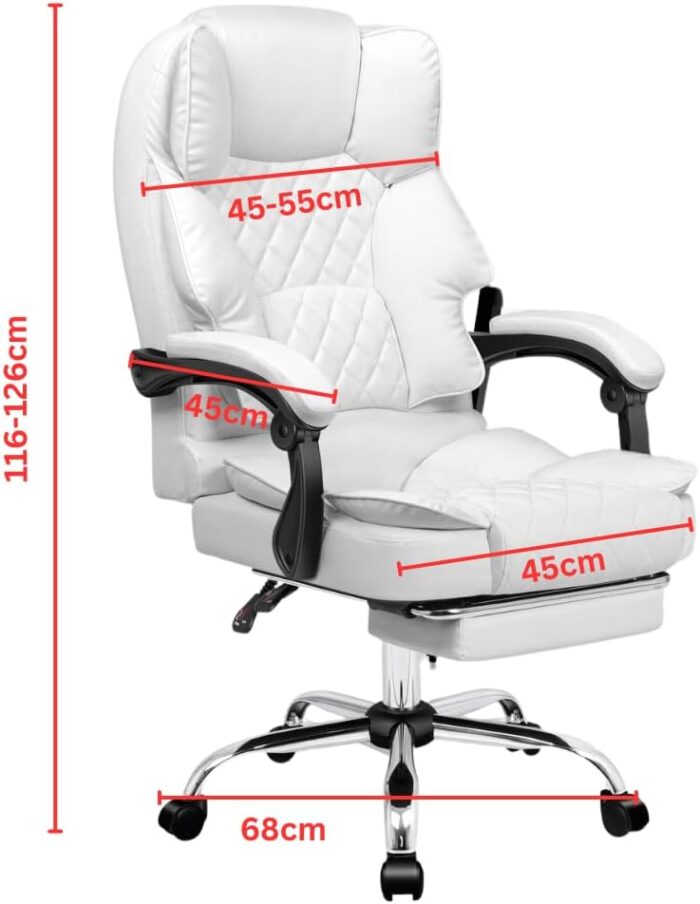 Uzman Home Executive Office Gaming Chair PU Leather 360° Swivel, Diamond Pattern Stitching High Back With Tilt Lock Mechanism, Soft Foam & Well Padded Backrest With Lumbar Support (WHITE) - Image 2