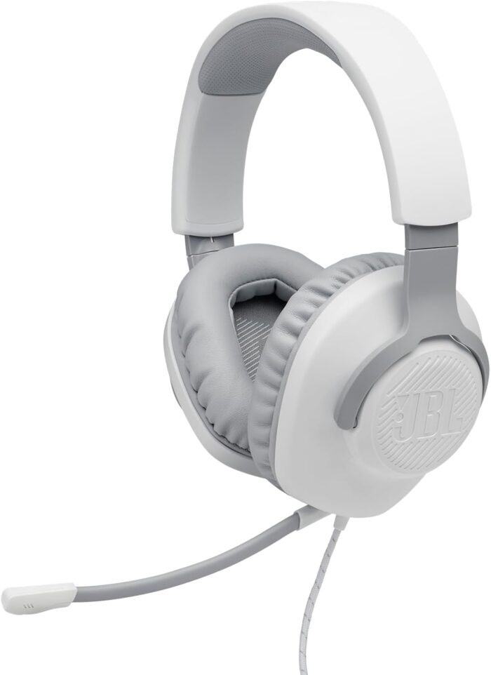 Jbl Quantum 100 Wired Over-Ear Gaming Headset With A Detachable Voice-Focus Boom Mic, Quantumsound Signature, Lightweight Headband, Memory Foam Ear Cushion, Pc And Gaming Console Compatible – White