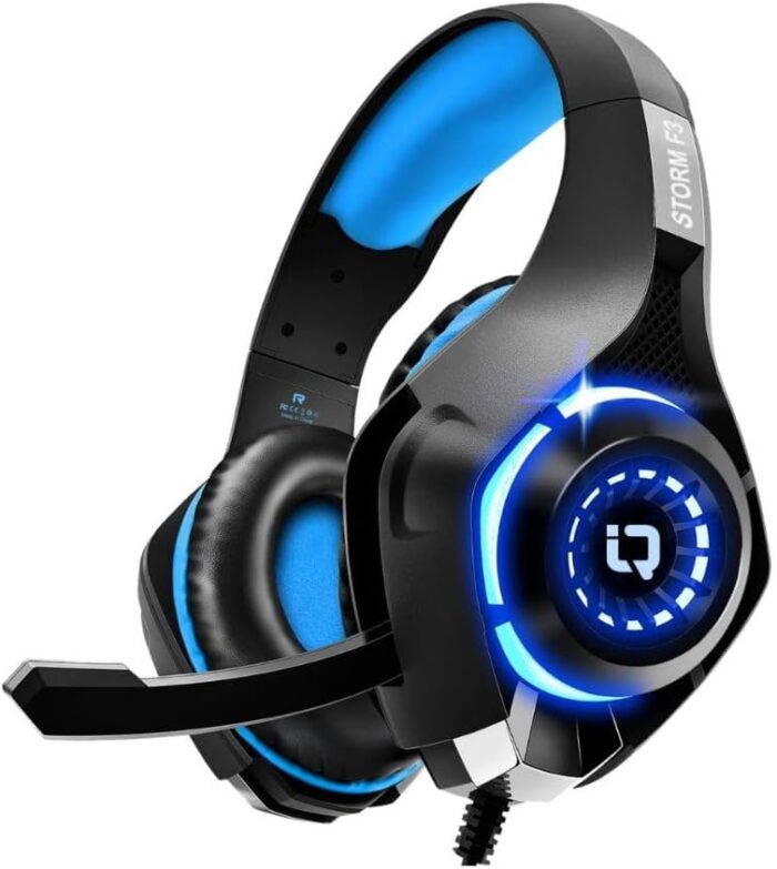 IQ TOUCH Wired PRO Gaming Headset with Microphone, Noise Reduction Earpads, Adjustable Headband, Remote Controller, 3.5mm Input Jack, Gaming Headphones Compatible with PS5, PS4, Smart Phone, Laptop