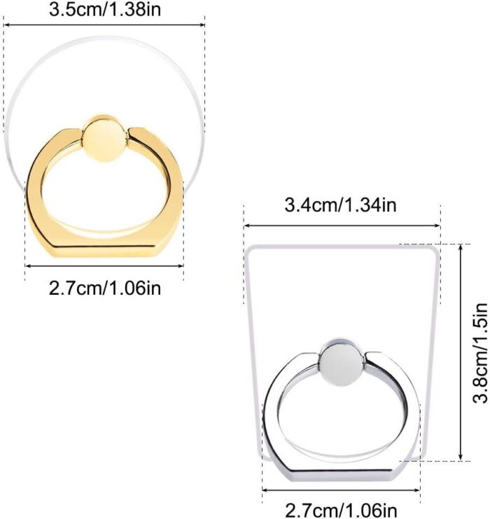 AIFUDA 6pcs Transparent Cell Phone Ring Holder, 360 Degree Rotation Finger Ring Grip Kickstand Compatible for Various Mobile Phones Smartphones, 3 Square & 3 Round Shape - Image 3