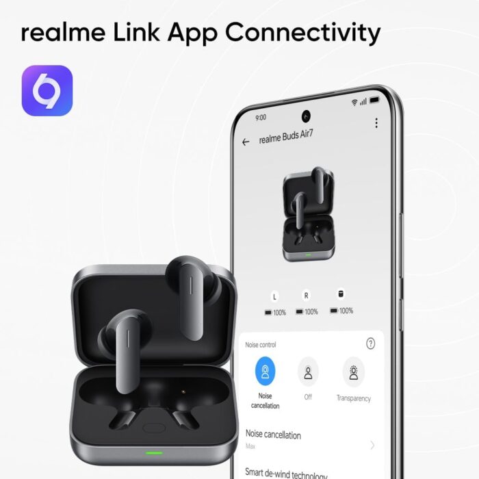 realme Buds Air 7 | 52dB ANC | Hi-Res LHDC 5.0 | 12.4mm Deep Bass Driver | 360° Spatial Audio | 52H Playtime | 6-Mic ENC | Bluetooth 5.4 | IP55 | Fast Charging (Slate Grey) - Image 8