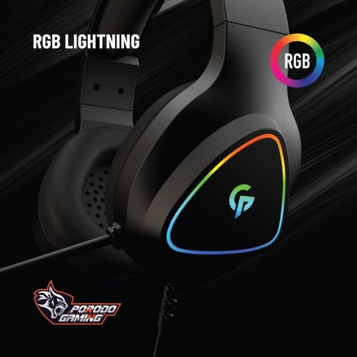 Porodo RGB Wired Gaming Headphone with Noise Cancelling, 3D Dimensional HD Sound, RGB Breathing Light Gaming Headset, 3.5mm Dual Audio Jack, Omni-Directional Microphone, 2.1m Cable - Black - Image 7