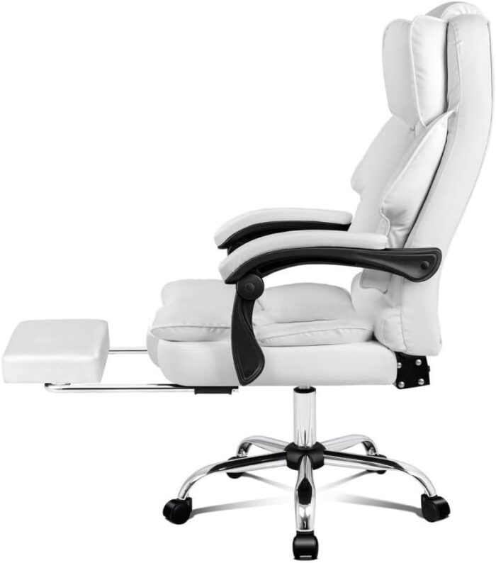 Uzman Home Executive Office Gaming Chair PU Leather 360° Swivel, Diamond Pattern Stitching High Back With Tilt Lock Mechanism, Soft Foam & Well Padded Backrest With Lumbar Support (WHITE) - Image 5