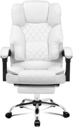Uzman Home Executive Office Gaming Chair PU Leather 360° Swivel, Diamond Pattern Stitching High Back With Tilt Lock Mechanism, Soft Foam & Well Padded Backrest With Lumbar Support (WHITE) - Image 4