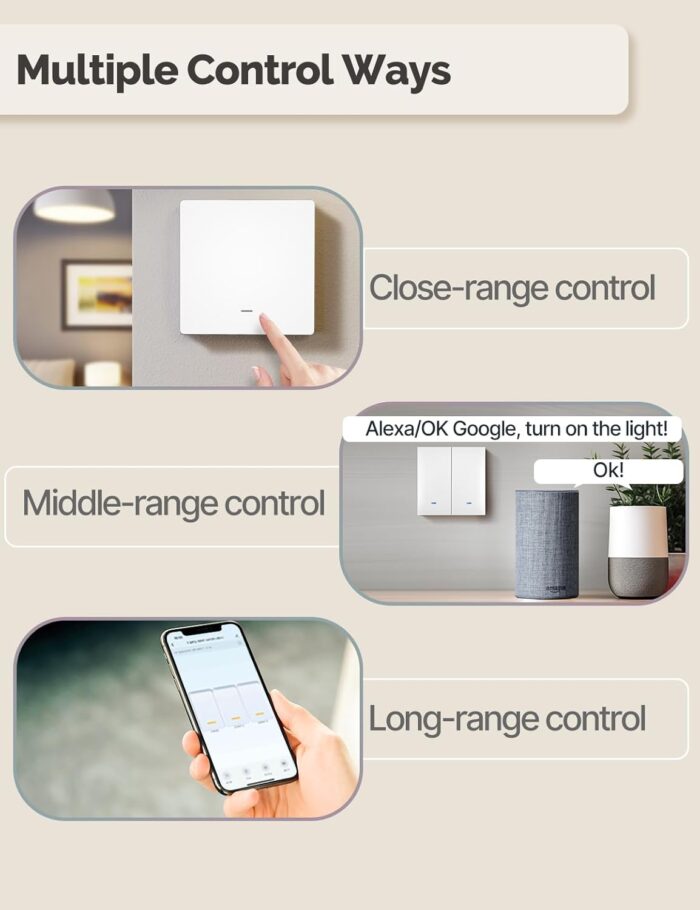 MOES Smart Switch with Matter Protocol | Tuya Smart Life | No Hub Required | Compatible with Apple Home, Alexa, Google Home | Voice Control & Remote Control | Requires Neutral Line | 2 Gang White - Image 3
