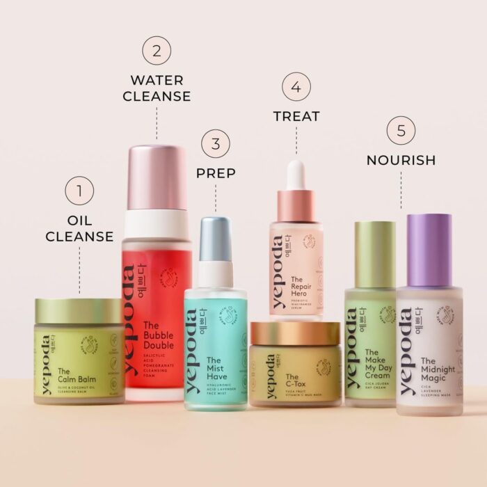 Yepoda The Full Glow Set, Must-Have K-Beauty, 7-Piece Skincare Set with Cleansing Products, Toner Spray, Serum, Mask and Creams, Vegan Skin Care for All Skin Types - Image 4