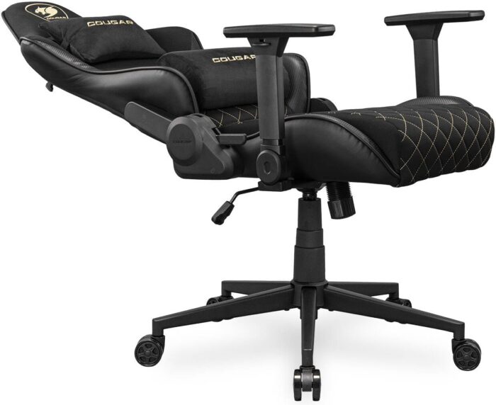 Cougar Armor One V2 Gold F Gaming Chair, Woven Fabric Surface, 4D Folding Armrests, 155° Reclining, Piston Lift Height Adjustment, Up to 120 kg Weight Support - Black & Gold - Image 3