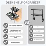 TERRIFI Desktop or Under Desk 3-Tier Shelving Unit, Clamp-On Shelf Organizer with Adjustable Metal Storage Tray and Headphone Stand, No Drilling Anti-Slip Desk Storage Shelf - Image 8