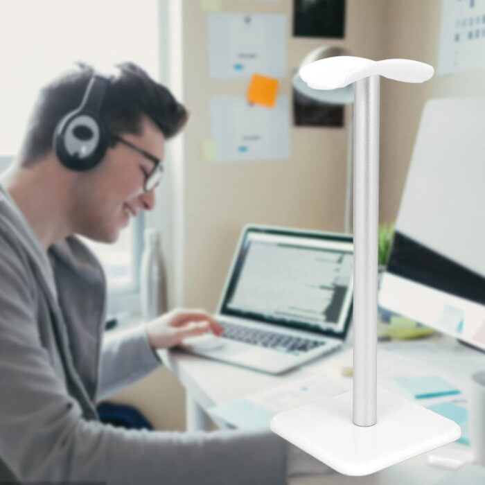 Headphone Stand, Non Slip Gaming Headset Holder, ABS TPU Aluminium Alloy Earbuds Mount for All Earphone Accessories. (White) - Image 2