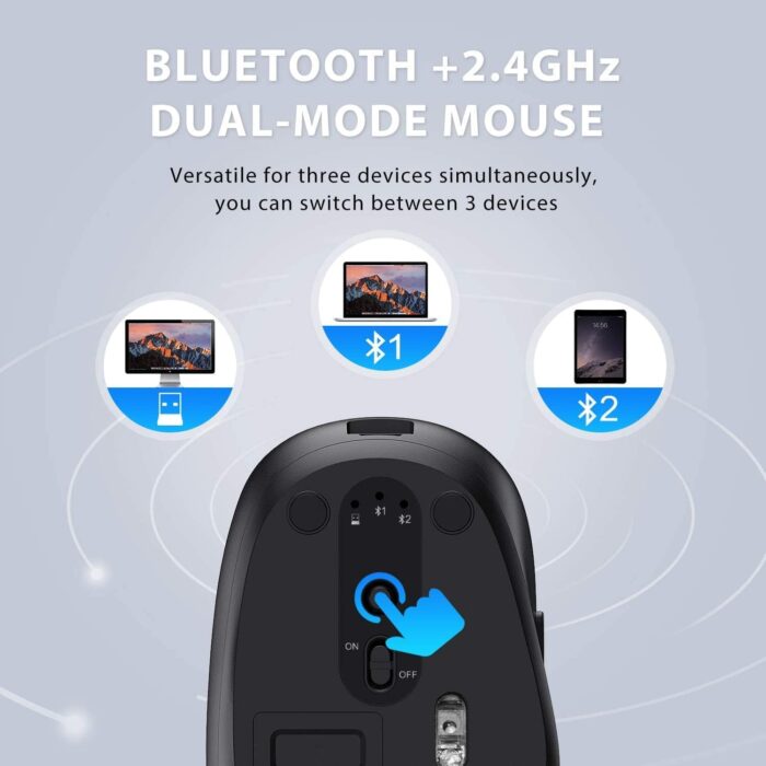 iClever Bluetooth Keyboard and Mouse Set DK03, Rechargeable Dual-Mode (Bluetooth + 2.4G) Wireless Keyboard and Mouse Set, Ultra-Slim Multi-Device Keyboard for Mac, iPad, Apple, Android, Win,Grey Black - Image 5