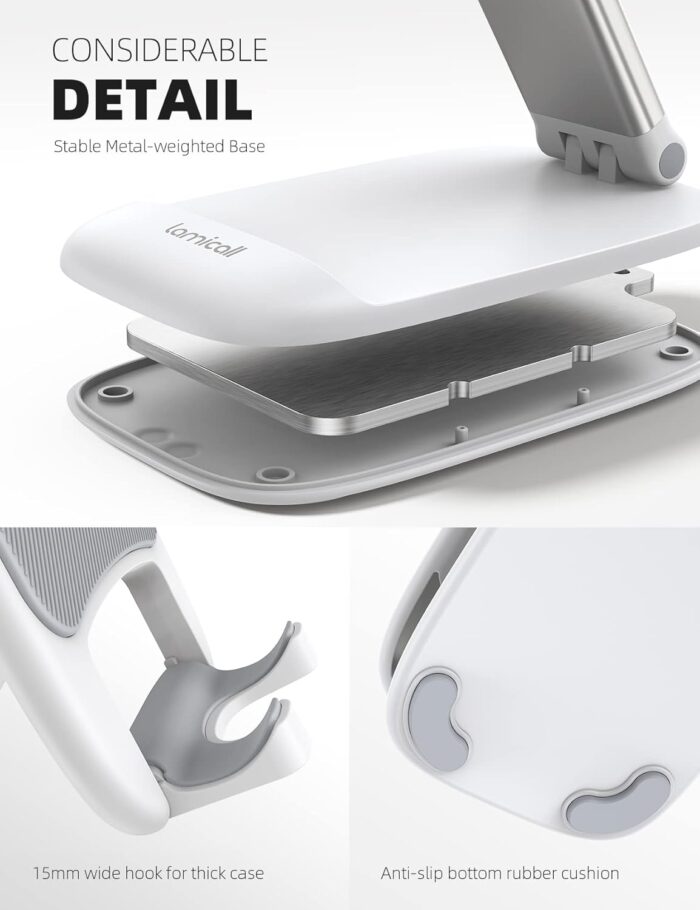 Lamicall Foldable Phone Stand for Desk - Height Adjustable Cell Phone Holder Portable Cellphone Cradle Desktop Dock Compatible with iPhone 16 15 14 13 Pro Max Mini, 12 11 XR X 8 Plus SE, Smartphone - Image 6