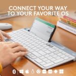 Logitech K580 Slim Multi-Device Wireless Keyboard - Bluetooth/Receiver, Compact, Easy Switch, 24 Month Battery, Win/Mac, Desktop, Tablet,Smartphone, Laptop Compatible, English+Arabic Keyboard - White - Image 2