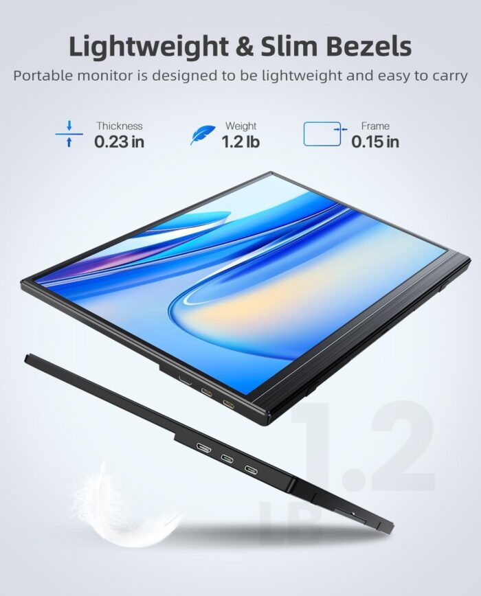Newsoul 15.6-Inch Portable Monitor, FHD 1080P, Ultra-Slim and Lightweight, Self-Standing Design, VESA-Compatible, IPS Screen, USB-C/Mini HDMI Ports, Perfect for Gaming and Office Use - Image 3
