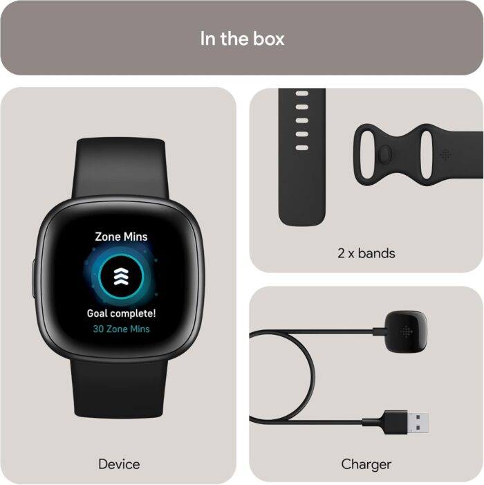 Fitbit Versa 4 Fitness Smartwatch with Daily Readiness, GPS, 24/7 Heart Rate, 40+ Exercise Modes, Sleep Tracking and more, Black/Graphite, One Size (S & L Bands Included) Bluetooth - Image 7