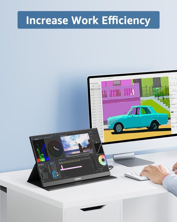 Yodoit Portable Monitor 15.6" FHD 1080P Screen IPS 1920×1080 100% SRGB Display with Type C USB Port and Speakers with Smart Cover, Compatible with PC, Laptop, MacBook, Xbox - Image 4