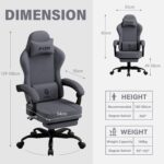 PZDO Ergonomic Gamer Chair Gaming Chair for Adults, Gaming Chair with footrest, Technical Fabric Office Chairs with Lumbar Support Height Adjustable, Teens, Gift, 150kg, Grey - Image 3