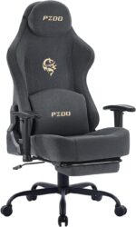 PZDO Computer Chair Fabric Gaming Chair, Ergonomic Gamer Chairs with Footrest, Cloth Gaming Chairs for Adults and Teens, Reclining PC Office Chair with Headrest & 3D Armrest, 350 lbs, (Deep-Grey)