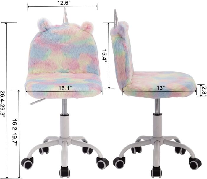 DM Furniture Cute Fuzzy Kids Chair Funny Rolling Study Desk Chair Colorful Girls Vanity Swivel Chair with White Foot - Image 3