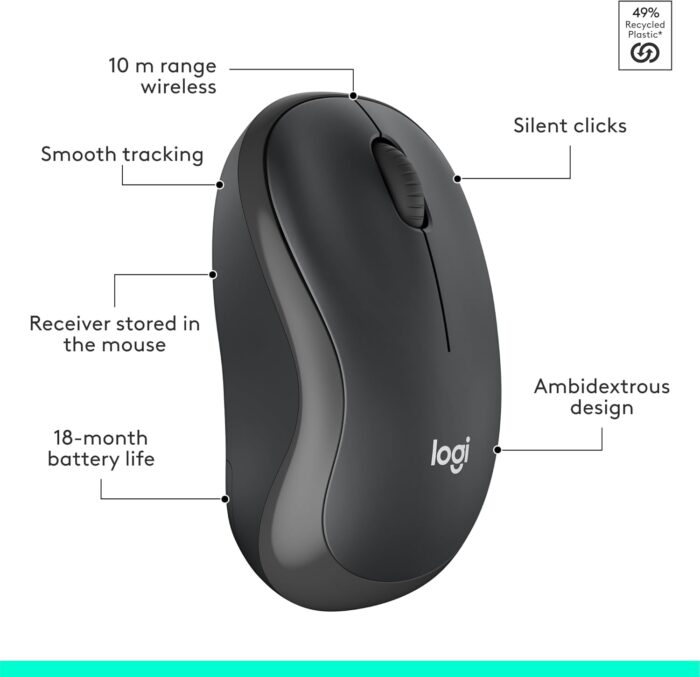 Logitech MK295 Silent Wireless Mouse & Keyboard Combo with SilentTouch Technology, Full Numpad, Advanced Optical Tracking, Lag-Free Wireless, 90% Less Noise, AR Keyboard - Graphite - Image 8