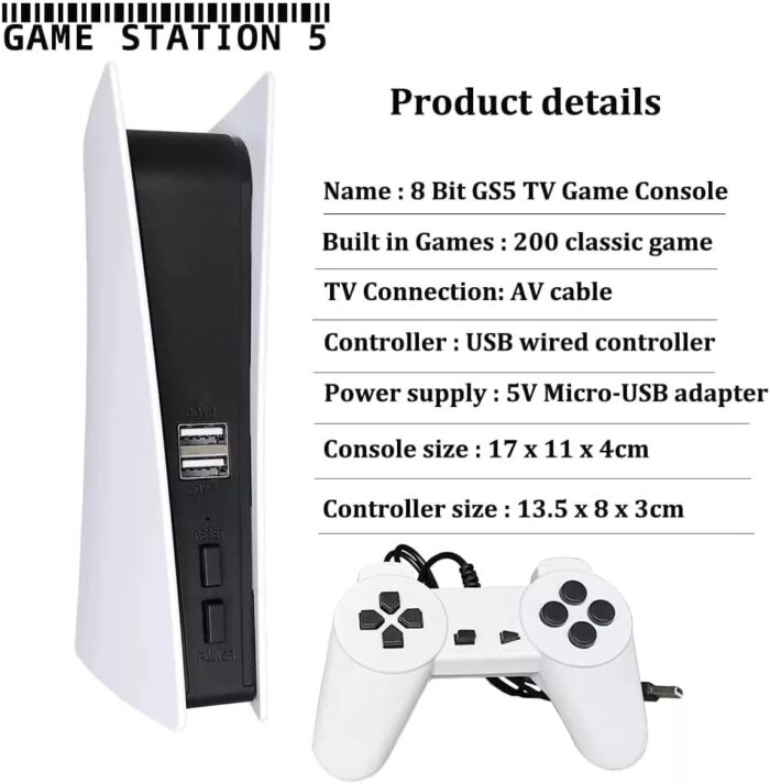 Game Station 5 USB Wired Video Game Console With 200 Classic Games 8 Bit GS5 TV Console Retro Handheld Game Player AV Output.(Small Size) - Image 5
