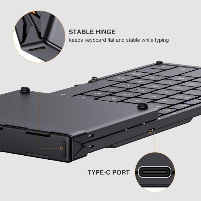 ProtoArc Foldable Bluetooth Keyboard, XK01 Folding Wireless Portable Keyboard with Numeric Keypad, Full-Size Travel Keyboard for Windows iOS Android Tablet Smartphone Laptop PC, Black - Image 7