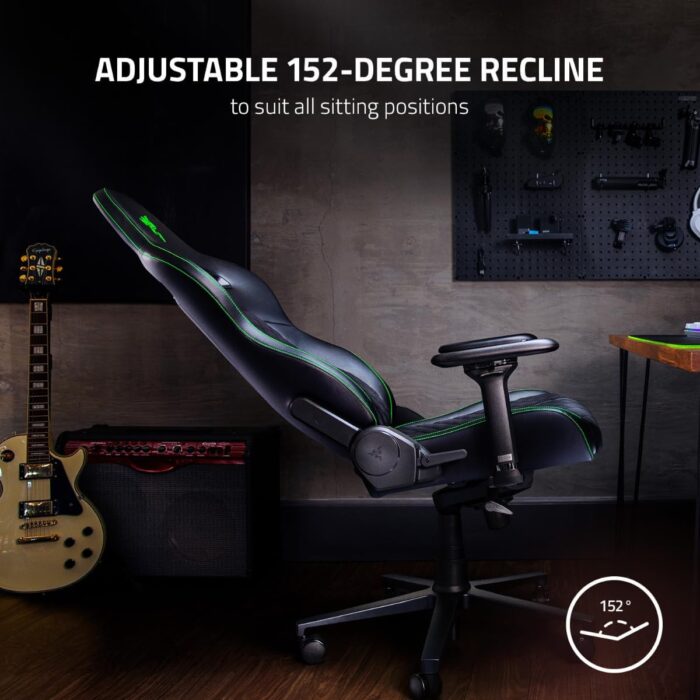 Razer Enki X Essential Gaming Chair: All-Day Comfort, Built-In Lumbar Arch, Optimized Cushion Density, Dual-Textured, Eco-Friendly Synthetic Leather, Memory Foam Head Cushion - Black & Green - Image 6