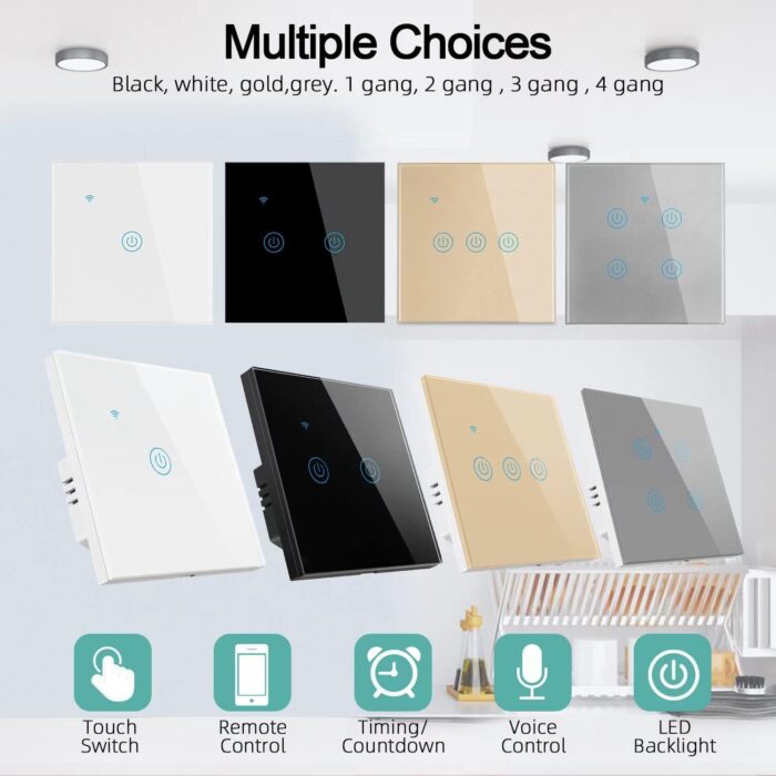Makayuron WiFi Smart Wall Light Switch,Touch Switches, No Neutral Wire Required, Compatible with Alexa, APP Remote Control Touch Switch, Voice Control, No Hub Required (Black 4 Gang) - Image 3