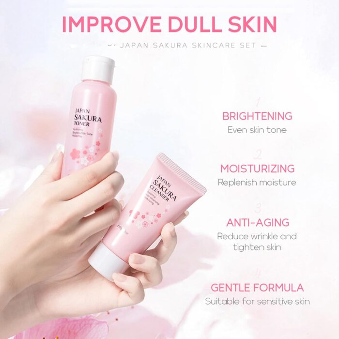 Skin Care Set Sakura Women Beauty Gift Sets Korean Skin Care Kit- Cleanser,Serum,Face Cream,Toner,Eye Cream,Mud Mask-Skin Care Routine Kit (One Size, Cherry Blossom-StyleA-Bae Moisturizing) - Image 2