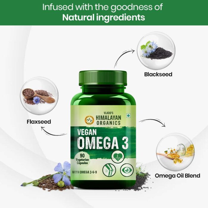HIMALAYAN ORGANICS Omega 3 6 9 Vegan Natural Nutrition Supplement for Muscle, Bone, Heart & Skin - 90 Veg Capsules - Image 4