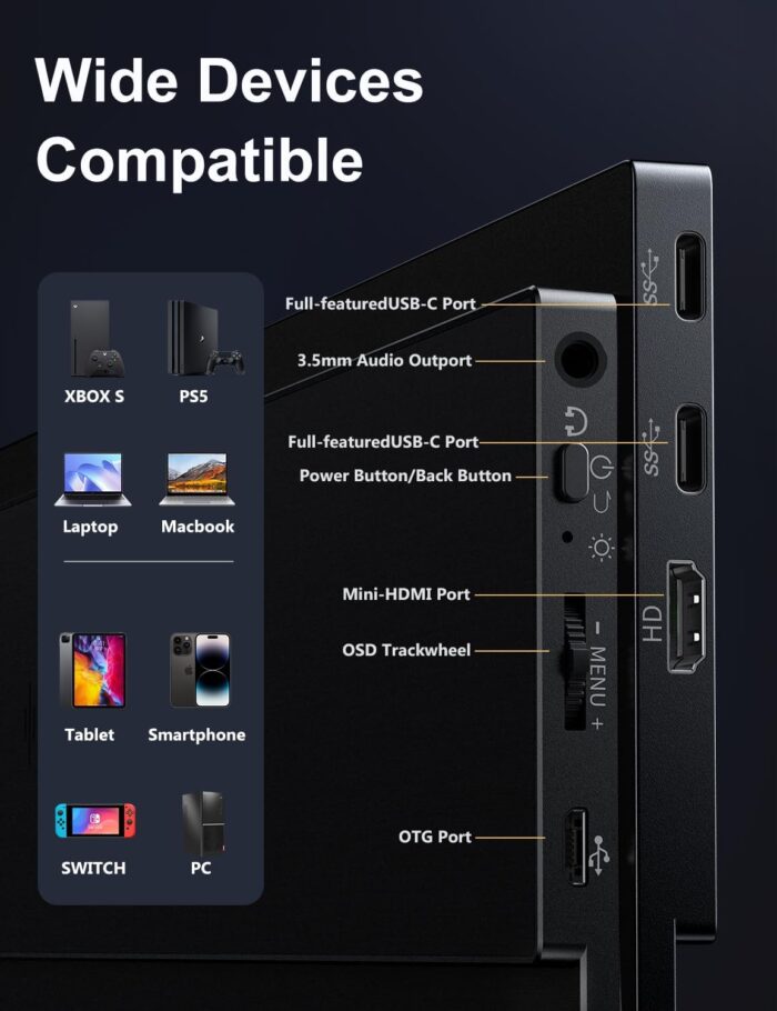 MagicRaven Portable Monitor, 15.6" 1080P Laptop Screen, Slim Lightweight Dual USB C HDMI Second Computer Gaming Display with Speakers, Travel Monitor for PS4/5 Xbox Switch MAC PC Phone - Image 7