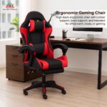 Multi Home Furniture Black & Red Gaming Chair | Ergonomic Chair High-Back Recliner Chair with Adjustable Footrest & Armrest | Racing-Style Office Chair with Lumbar & Headrest Support for Gaming Setup - Image 3