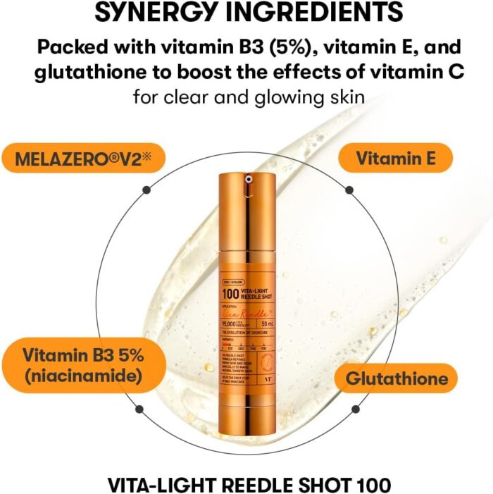 VT Cosmetics Vita-Light Reedle Shot 100, Serum with Vitamin C Capsules, Vitamin E, Hydrating Care, Korean Skincare for Sensitive Skin 1.69Fl Oz(50ml) - Image 6