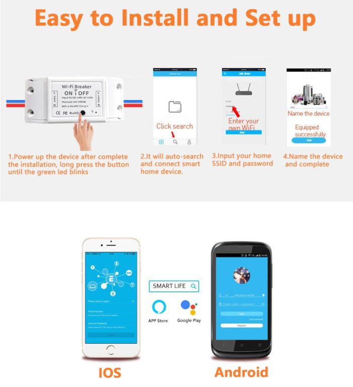 Gluckluz Smart WiFi Switch Wireless Remote Control Electrical Switch Compatible with Alexa, Google Home, Smart Life APP, iOS & Android, Suit for Home Hotel Office (6 Pack) - Image 2