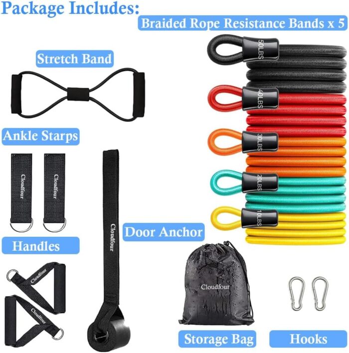 CLOUDFOUR Resistance Bands 12pcs set, Sports Workout Band, Exercise Band for Men & Women, Fitness Stretch Bands for Strength Training, Physical Therapy, Shape Body, Complete Home Workout Equipment - Image 3